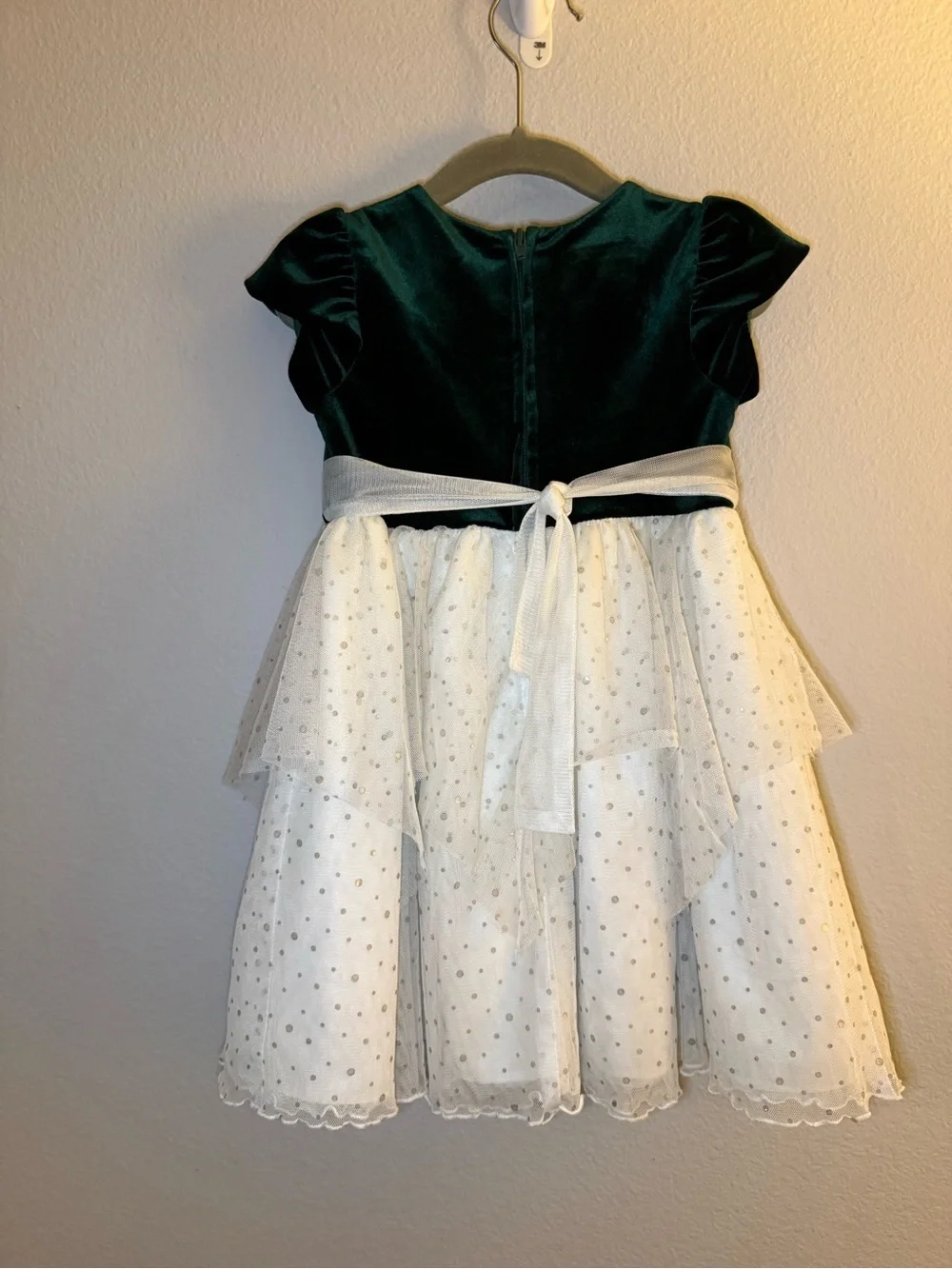 iris & ivy Dark Green Velvet and Ivory Tulle Flower Girl Dress